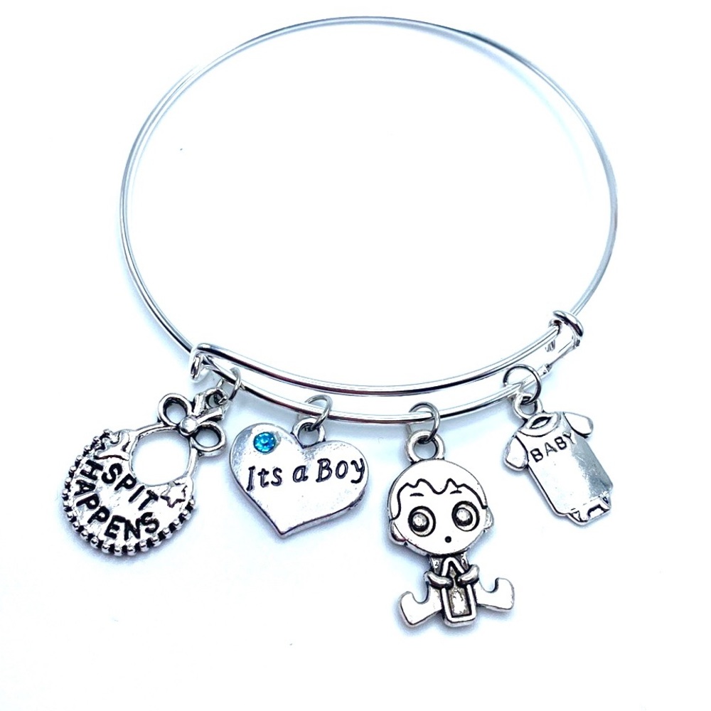 It’s A Boy New Mom Themed Bangle Charm Bracelet Baby Shower
